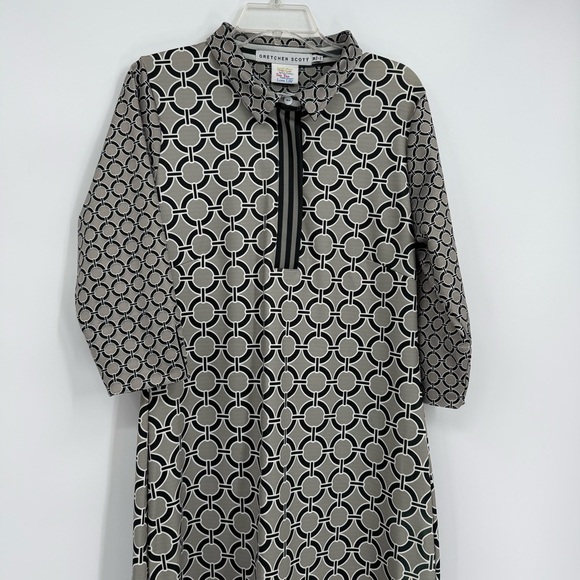 Gretchen Scott Designs Tunic Dress Size Medium Black Gray Geometric Midi - Picture 4 of 11
